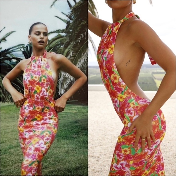 NWT ASTA RESORT Floral Print Knit Sleeveless Halter Neck Low Back Maxi Dress XS - Picture 11 of 15